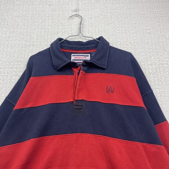 VTG Brooklyn Cloth Long Sleeve Heavy Rugby Polo shirt Sz XL Red / Blue Y2K - Picture 2 of 13
